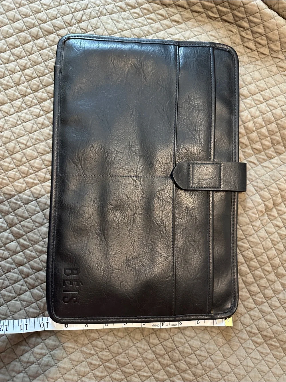 BEIS Black Padded Computer Folio Case with Strap Closure